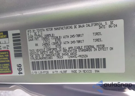 2024 Toyota Tacoma Sr5 4Wd из США, поврежденный, VIN 3TMLB5JN6RM031083